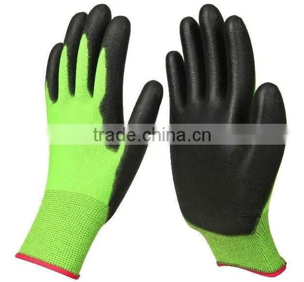 15G nylon palm PU coated gloves, pu coated work Gloves, pu coated gloves