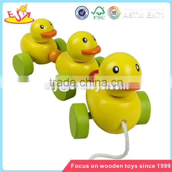 Wholesale lovely wooden pull duck car toy best selling baby pull wooden duck car toy W05B056