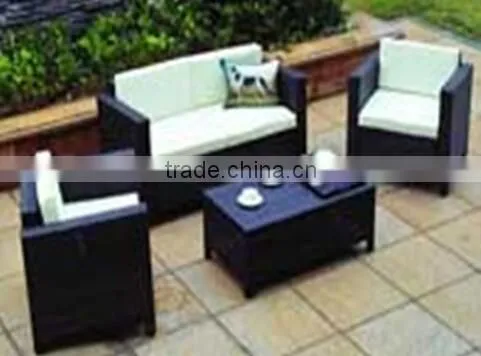 4-Pieces Patio Cushioned Black Rattan Garden Furniture