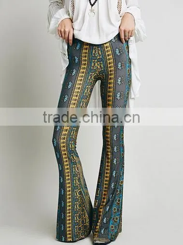 Fashion Hot Sale Paisley Print Stretch Flare Boho Hippie Style Pants Boho Pants Bell Bottom Trousers