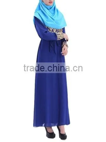 Guangzhou Wholesale Clothing OEM Hijab Style Bright Front Long Sleeve Ten Colors Chiffon Jalabiya With Sash