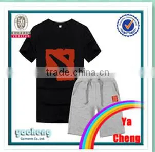 printing short sleeve shirt and pants suits/sport suit men/100% cotton suit men