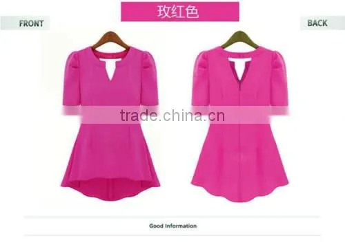 Women's Scarf Collar V Neck Short Sleeve Slim Casual Blouse