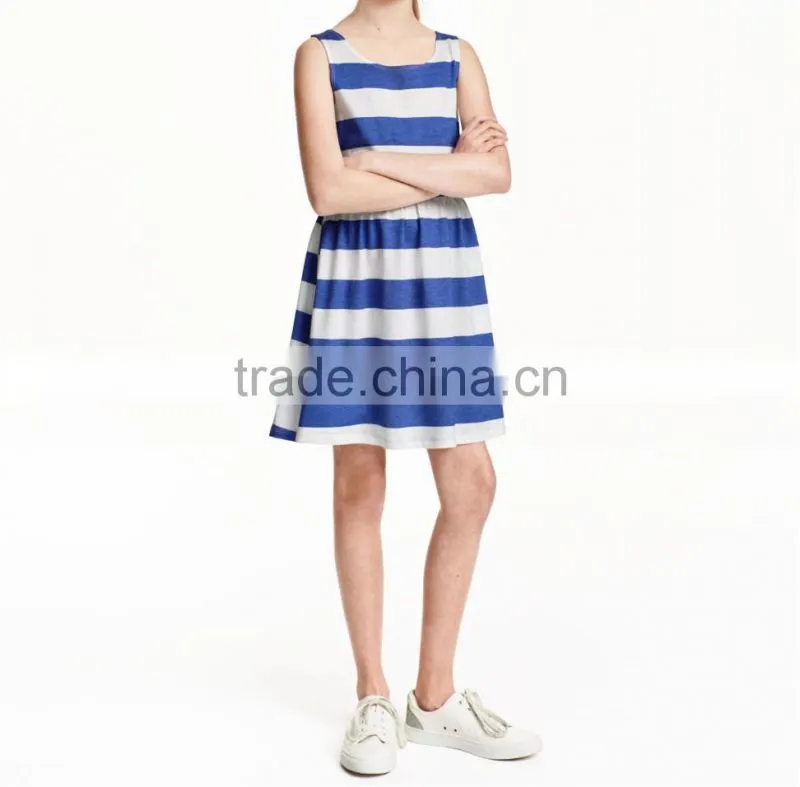 2016 Fashion Children Little Gilrs Cotton Jersey Stripe Print Dress HSD8073