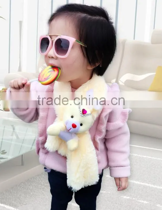 Hot selling new winter children's coral velvet scarf wholesale cartoon fashion kids cotton plain bear
