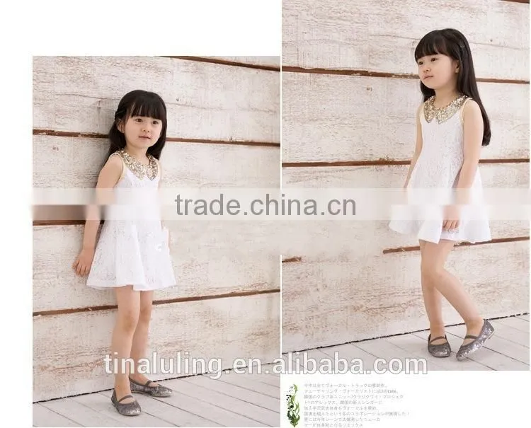 fashion new summer girls dresses kids sequin collar lace dress 2 colors baby dress kids clothes