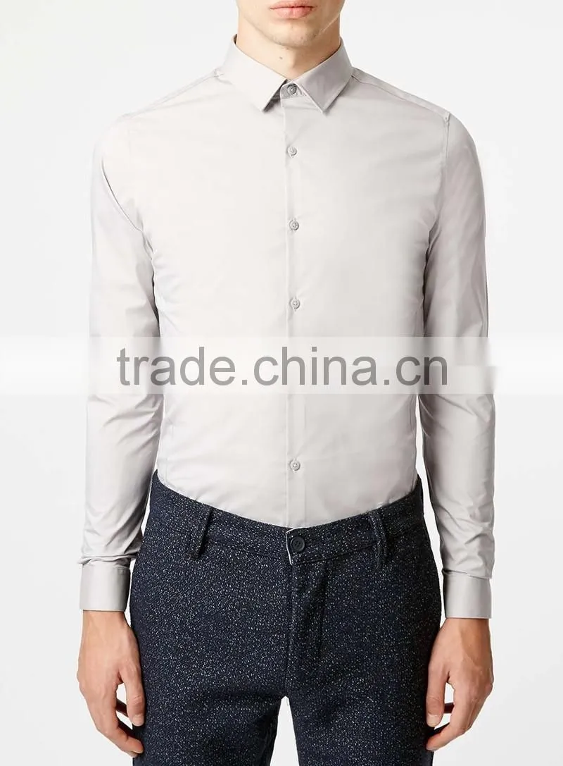 slim fit light Grey Long Sleeve Stretch Smart Shirt