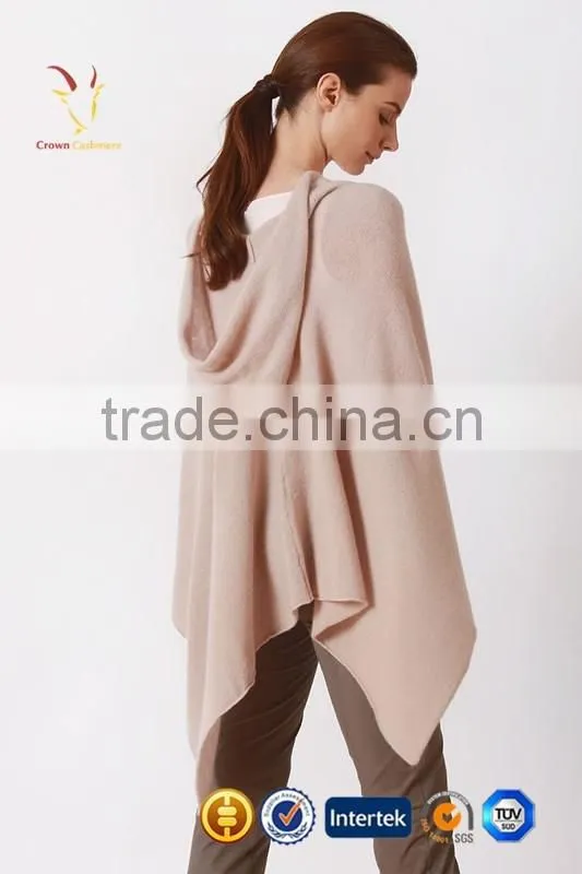 Pink Hooded Cashmere Knitted Shawl Poncho 2016