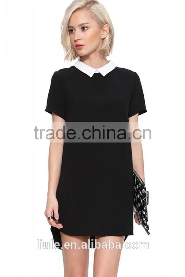 latest design black collar dress young girls summer short sleeve shift dress women casual dress