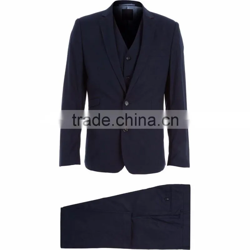 Plain Style Premium Cotton Midnight Blue Three-Piece Suit for Male