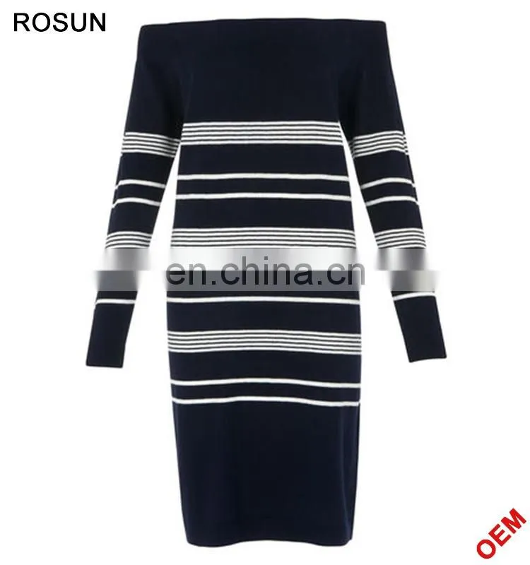 ROSUN factory OEM elegant strip knitted sweater dress wholesale