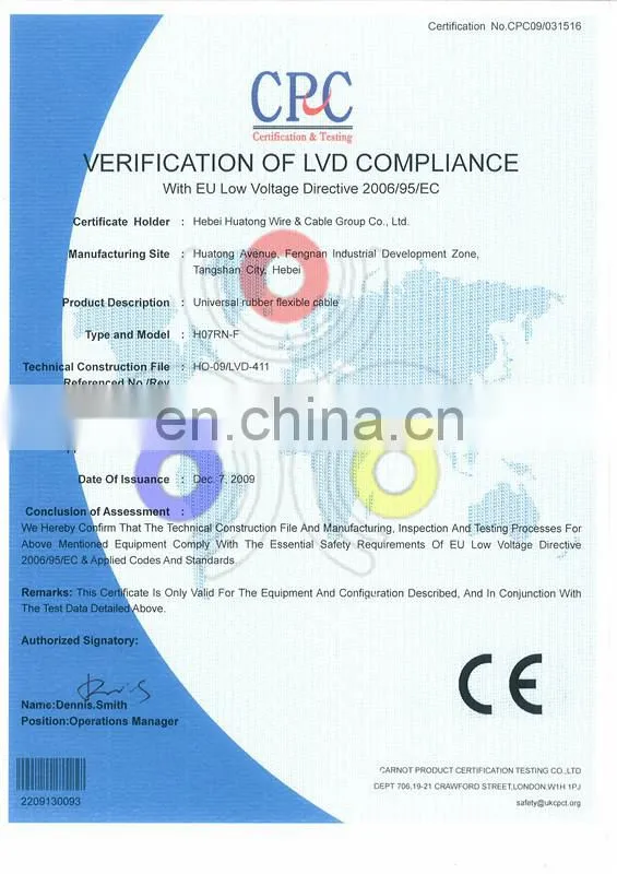 Hot sell flexible copper rubber insulated cable 3 core h07rn-f