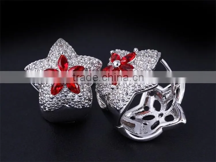 Latest Trend Cocktail Party Colorful Red Cubic Zirconia Star Fancy Jewellery Set