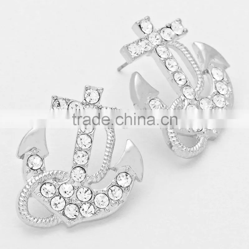 Stud earring wholesale fashion crystal anchor stud earring cheap earring on alibaba