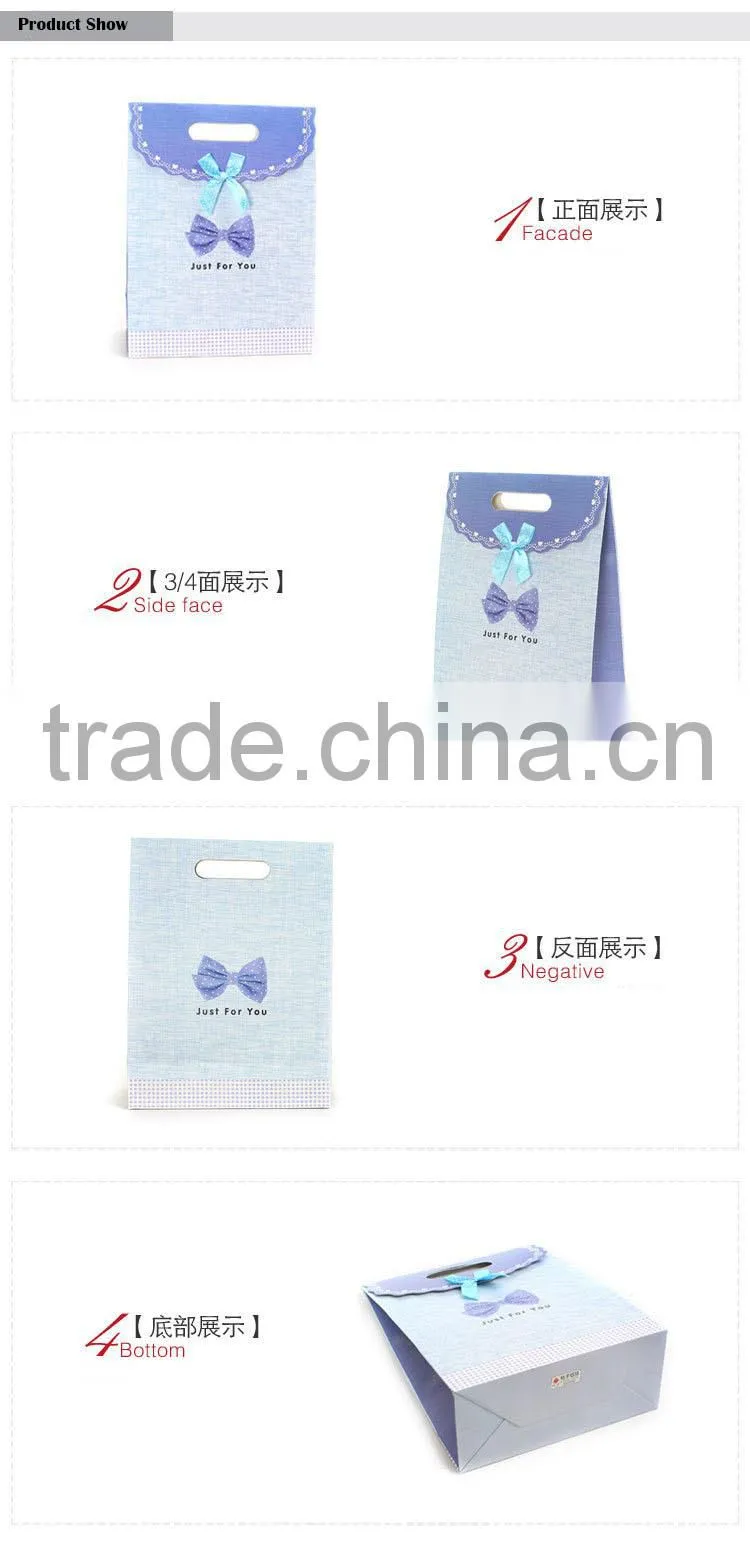 blue color ribbon gift paper bag without handle