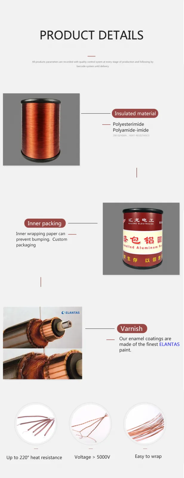 High temperature enameled aluminum wire for Microwave Oven class H 200