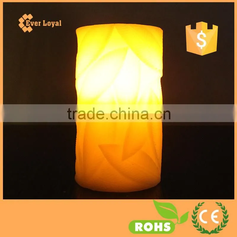 Leaves Carve Pillar LED Candle 6" Luminara Type Flameless Candle Wax Pillar Candle