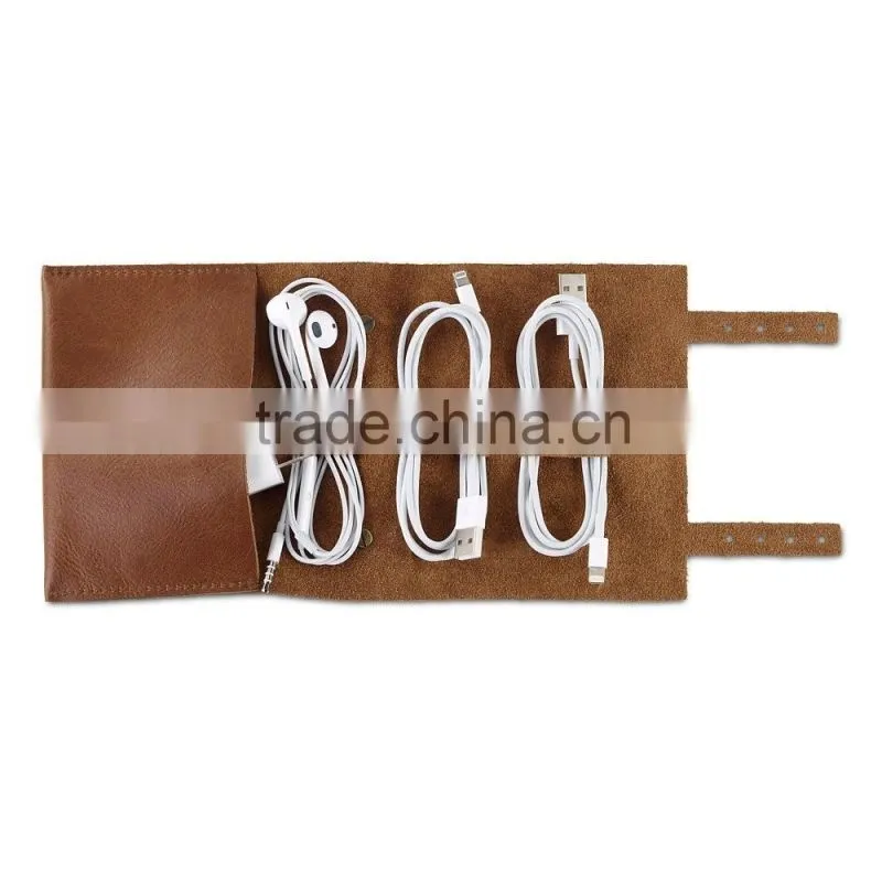Factory Hot Sale High Quality New Brown Leather Earbud Holder Case