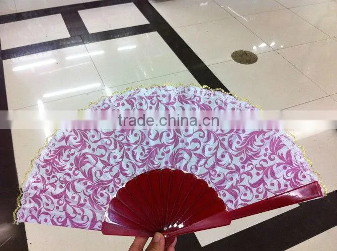 plastic fan with green dot ,glittler edge for advertising