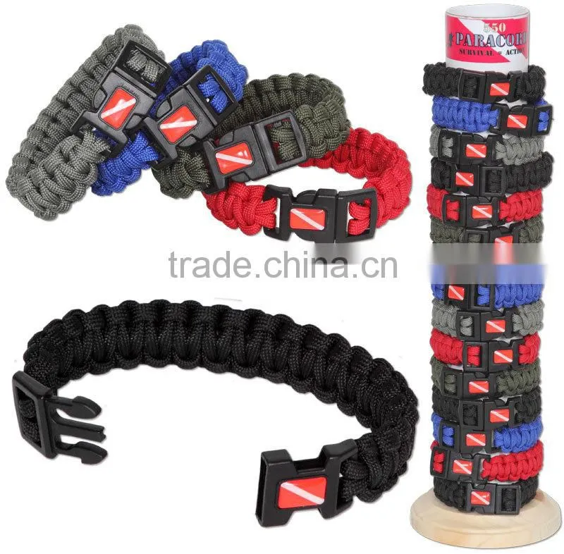 2016 wholesale 550 paracord survival bracelet with stainless steel clasp