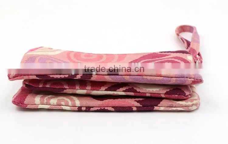 Top quality 100% cotton canvas clutch bag colorful canvas bag with 3 pockets
