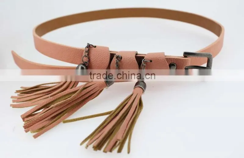 Women's fashion tassel belt with High Quality pu leather & Folk tassels