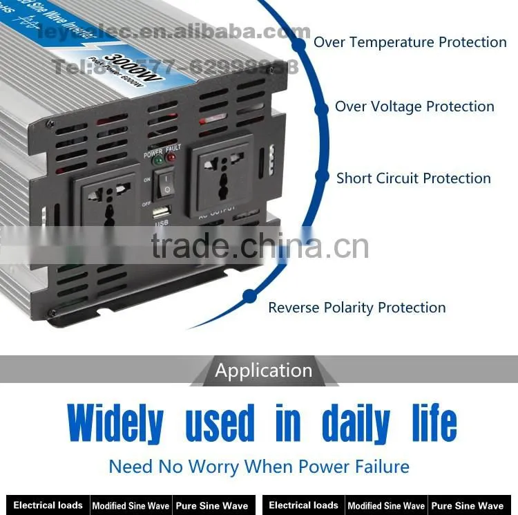 CE RoHS approved 3000w modified wave power inverer dc input 24v ac output 110v/220v with solar panel