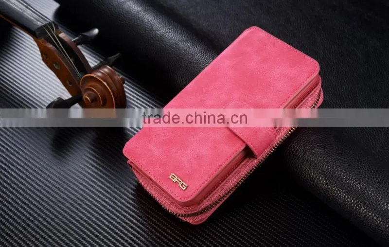 Alibaba Best Selling Multifunction Leather Case Cover Zipper Wallet case with mirror For iPhone 6/6S Plus