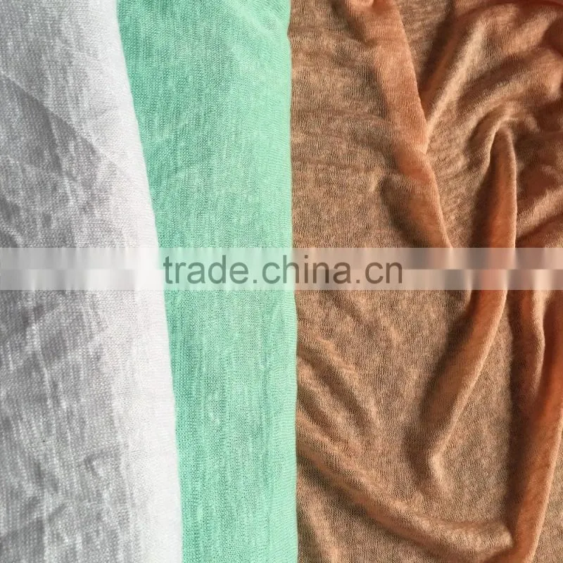 Shaoxing knitting manufacturer for rayon polyester loose jersey fabric, sweater slub light thin knit fabric