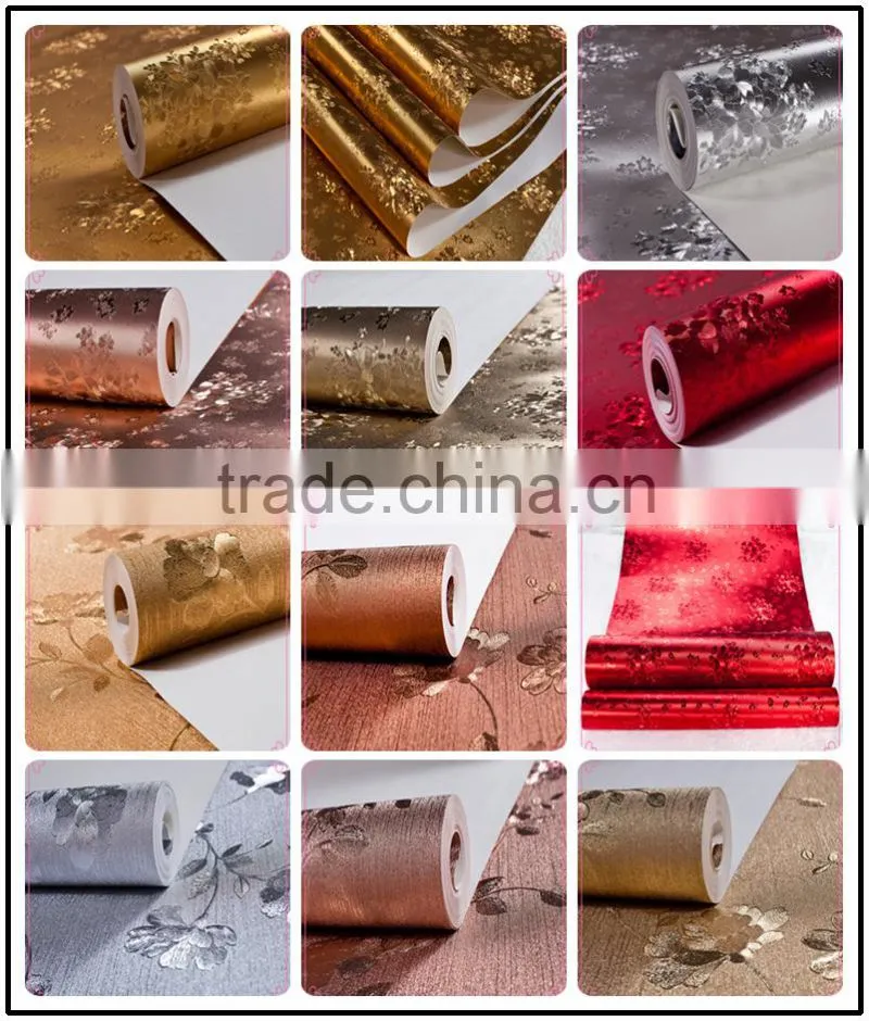 2015 luxury metallic silver aluminum glitter leaf gold wallpaper gold foil wallpaper
