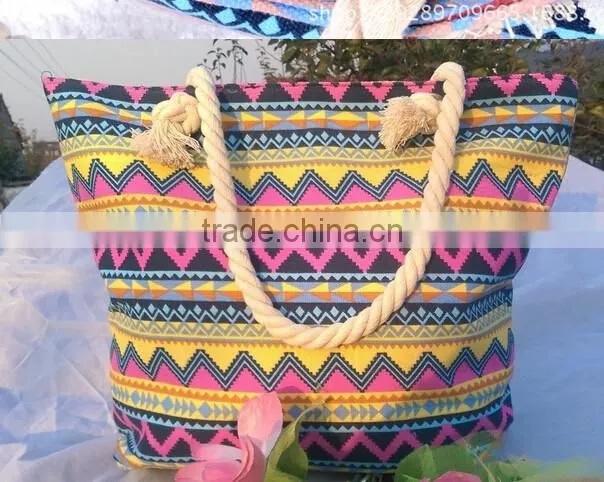 2016 Women's Canvas Straw Beach Bag Casual Tote Shoulder Bag Purse Handbag