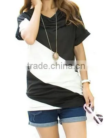 2015 lastest longest Sleeve Color split slant Pockets Boat Neck Shirt