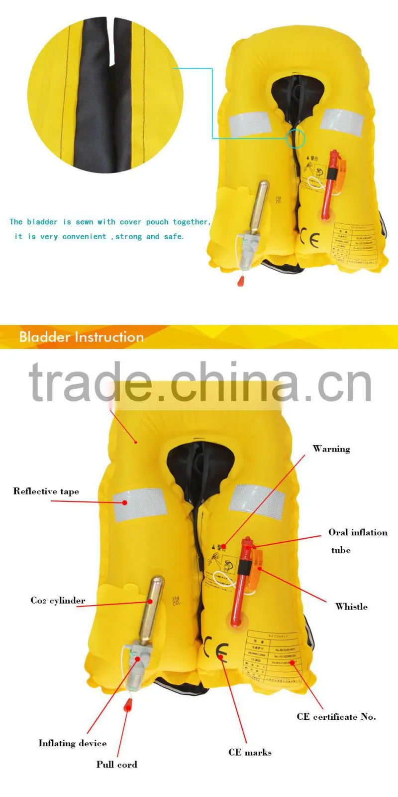 2015 hot sale fashion inflatable life jacket for sea fishing