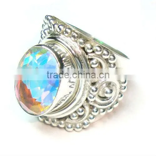 925 Stamped Sterling Silver Rainbow Moonstone Semi Precious Gemstone Ring