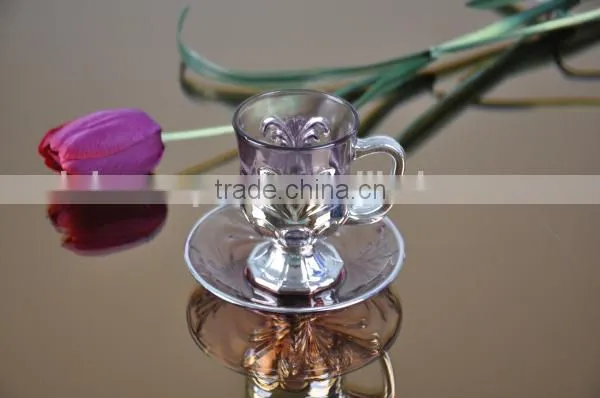 Glass golden/silver/copper plated tea cups and saucers set