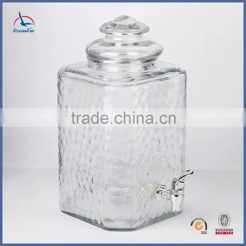 New Style Glass Wine Juice Dispenser Square Glass Beverage Dispenser With Tap