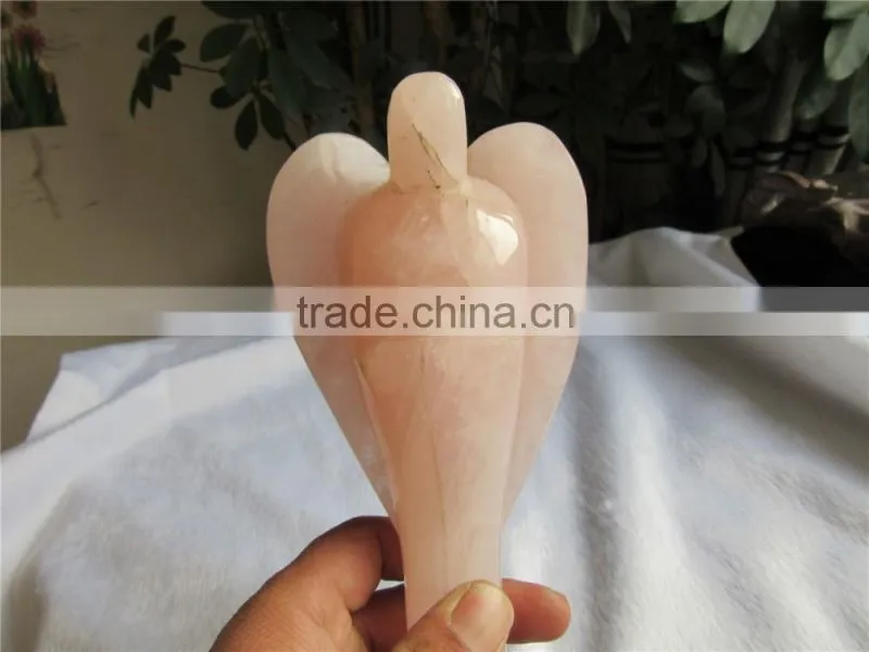 small hand carved rose quartz crystal angel for Christmas gift