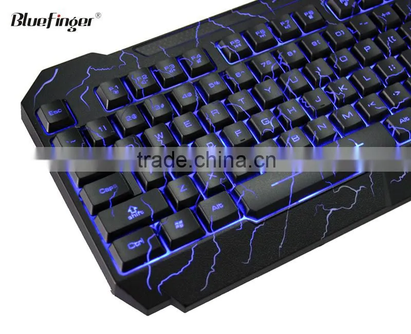 USB Wired Blue LED Backlit computer Keyboard with Cool Crack parttern