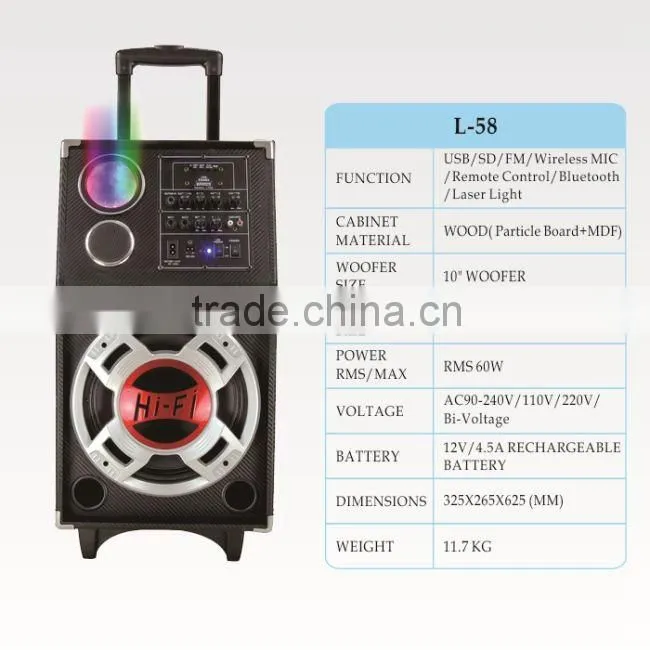 6.5 inch cheap subwoofer speaker wth battery,USB,SD L-107