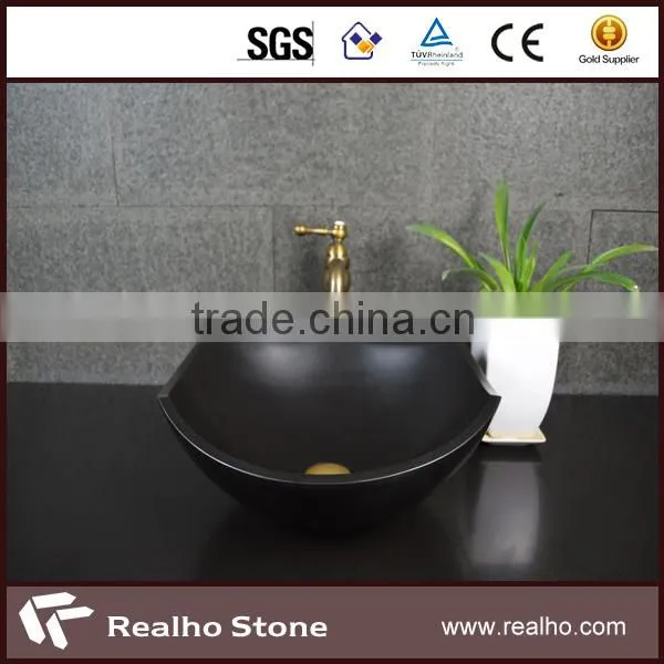 Chinese Absolute Black Granite Bathroom Round Bowl Sink