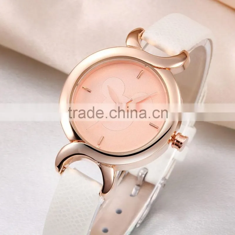 2016 cute face lady leather watch, women genuine leather beautiful ladies watch