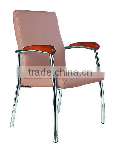 Chrome fixed chair base with wooden armrest pu leather visitor chair AH-154