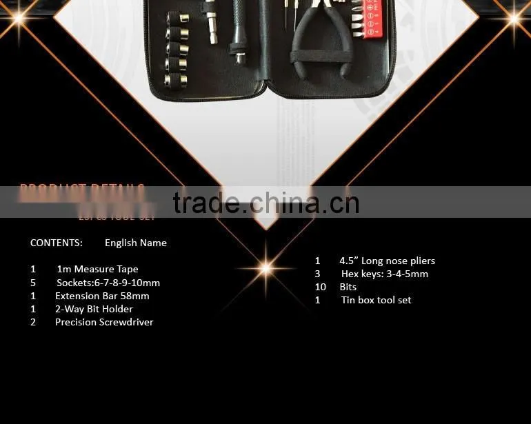 25Pcs Small Tin Box with Hand Tools, Zipper Type Tool Set