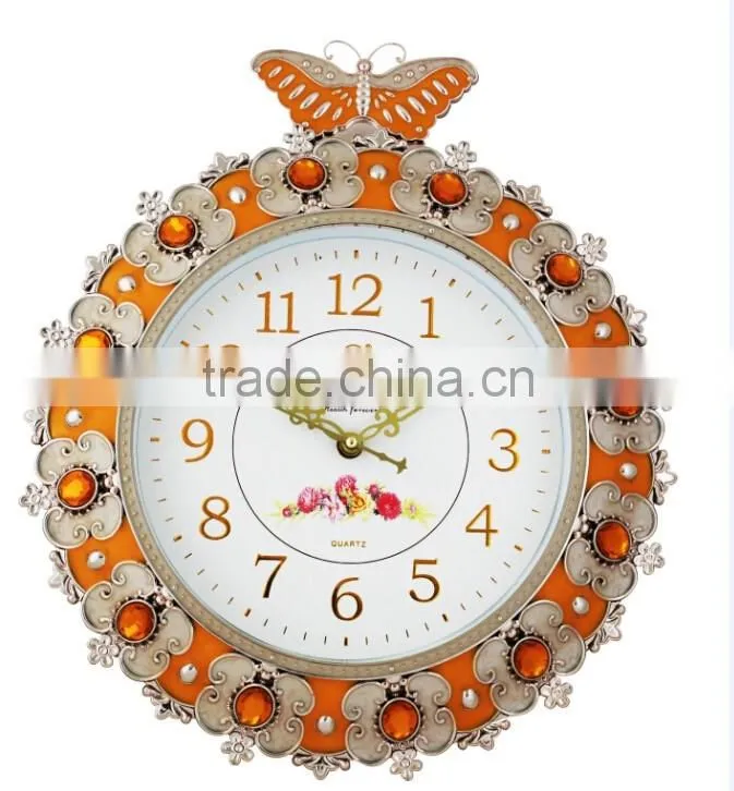 3D Round gold plastic decorative wall clock