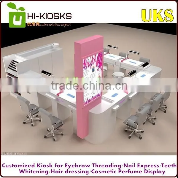 Customized mall nail bar kiosk design / nail kiosk for manicure and pedicure for sale