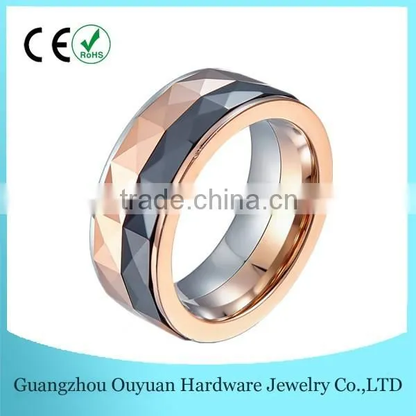 Men's Blue 316L Stainless Steel Ring, Blue Faceted Tungsten Ring, Black Faceted Tungsten Ring