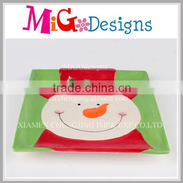 Easy Care Snowman Ceramic Square Plate OEM