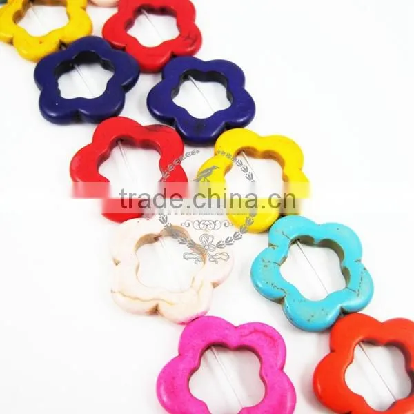 1 string 15inch 24mm vintage mix color dyeing turquoise large flower unique beads 3010014