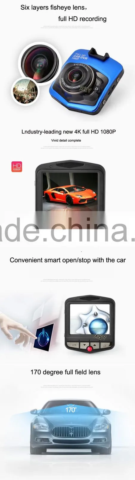 1080P fisheye lens digital camrea super LED night vision car dvr XY-209DVR