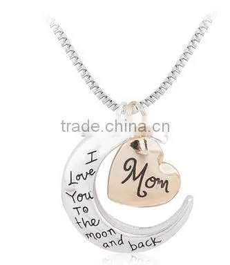 Wholesale Cheap Heart Disc Necklace for Mother's Day/Golden color Mothers day necklace